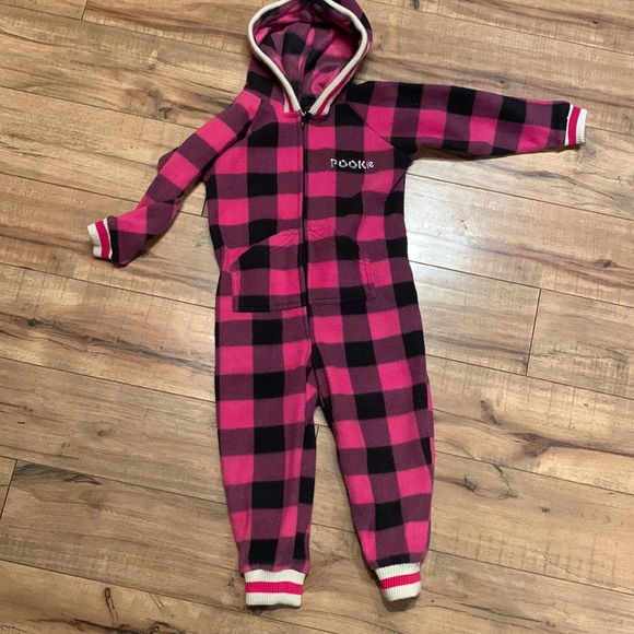 Pookie pink and black plaid fleece hooded onesie 5T - Picture 5 of 13